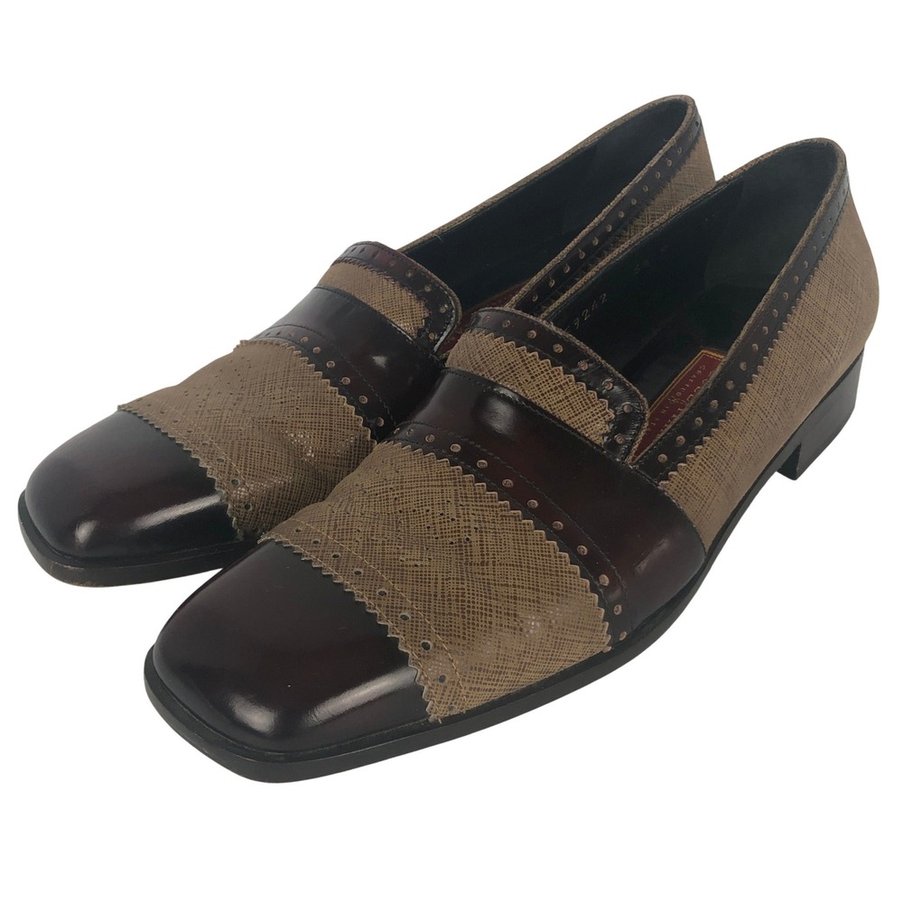 VTG Cole Haan Studio Italy Leather Square Toe Brogue Loafers Women's 6.5B Brown